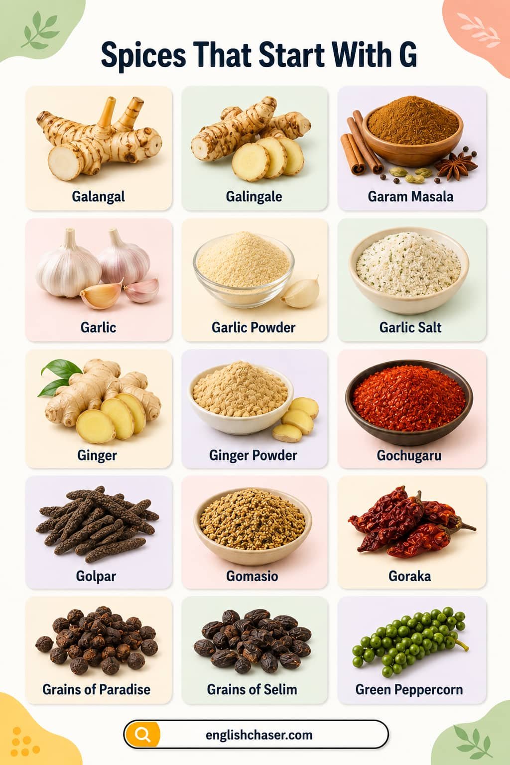Complete List of Spices that Starting with G